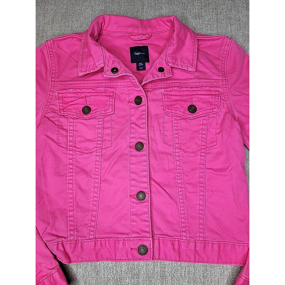 GAP Kids 1969 Denim Jacket Girl XXL Hot Pink Biker Jean Trucker Preppy - Picture 3 of 9